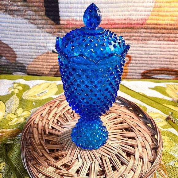 Vintage Fenton Colonial Blue Hobnail Apothecary Jar With Lid 1964 - Picture 7 of 7